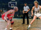 Michael Jordan and the Chicago Bulls are defeated by Larry Bird in an incredible performance.